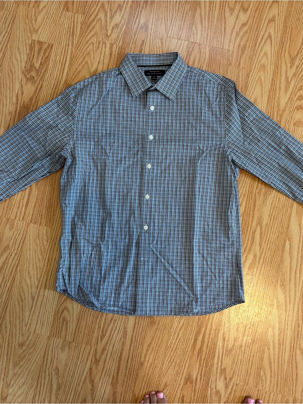 Men's Blue brown plaid Button-Down Shirt banana republic wrinkle resistant untuc